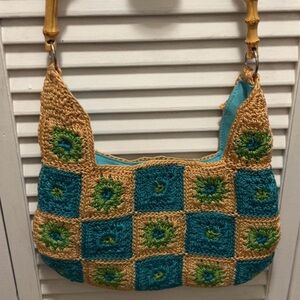 Kate Landry Crocheted Handbag w/ Bamboo handle